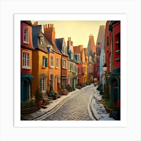 Firefly Claymation, Uk, Street, Houses, Bending, Perspective, Whimsical, Artistic, Detailed, Texture (9) Art Print