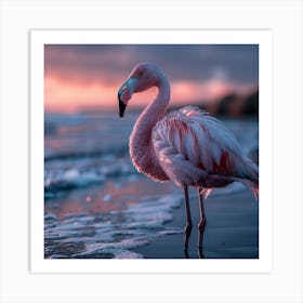 Pink Flamingo At Sunset Art Print