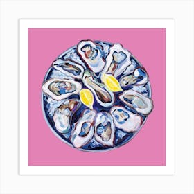 Oysters On A Plate Pink Square Art Print