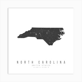 North Carolina Mono Black And White Modern Minimal Street Map Square Art Print