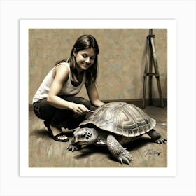 Portrait Of A Woman With A Turtle Art Print