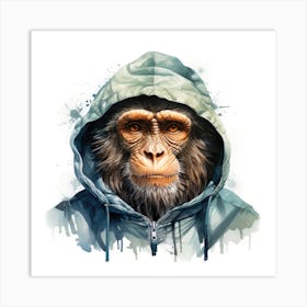 Watercolour Cartoon Macaque In A Hoodie 1 Art Print