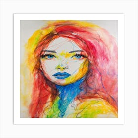 Girl With Colorful Hair 2 Art Print