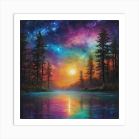 Northern Lights Over A Lake Art Print