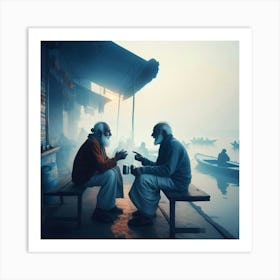 Old Men Talking In Varanasi Art Print