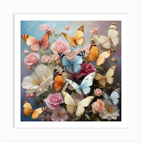 Butterflies And Roses Art Print