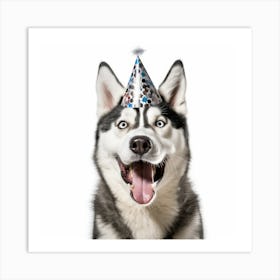 Husky In Party Hat Art Print