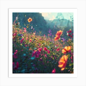 Botanical Landscape Fields Of Tall Flowers Vibrant Studio Photography Complex Details Art Print