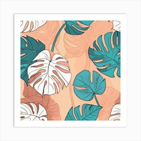 Seamless Pattern With Tropical Leaves Bohemian Botanical Monstera Art Print