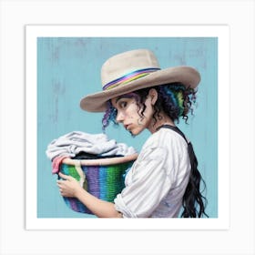 Woman Holding A Basket of Laundry 2 Art Print