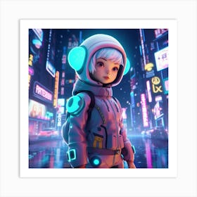 Girl In A Futuristic City Art Print