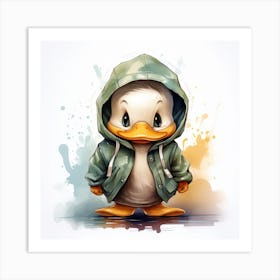 Watercolour Cartoon Duck In A Hoodie Art Print