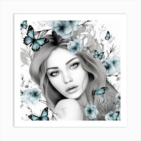 Girl With Butterflies 2 Art Print