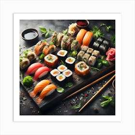 Sushi On A Wooden Board Art Print