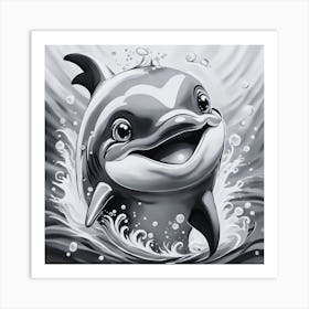 Black and White Smiling Dolphin Art Print