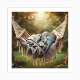 Baby Elephant Sleeping In A Hammock 4 Art Print