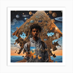 Man Standing In Front Of A Puzzle Art Print