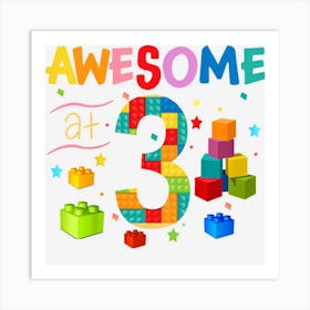 Kids 3 Year Old Gifts Building Blocks Brick 3rd Birthday Boy Art Print