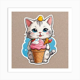 Sticker Of Cute Cat With Ice Cream 77405275 Art Print