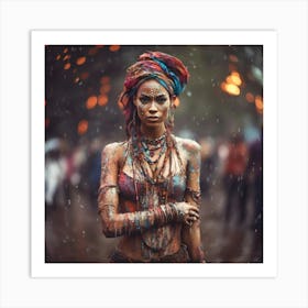 Painterly Woman In The Rain Art Print