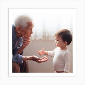 Old Man Talking To Child Art Print