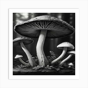 Black And White Mushroom Painting 1 Art Print