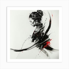 Abstract Ink Style Samurai Girl Art Print