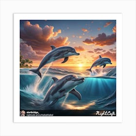 Dolphins At Sunset 3 Art Print