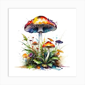 Mushrooms And Flowers Art Print