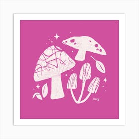 Abstract Mushrooms Pink Square Art Print