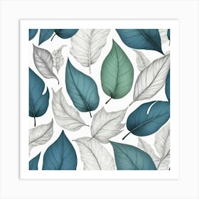 Blue And White Leaves Art Print