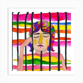 Portrait Of A Woman In A Cage Art Print