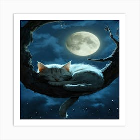 Cat Sleeping In A Tree Art Print