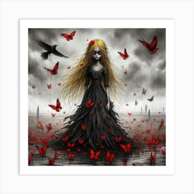 Crows And Butterflies Art Print