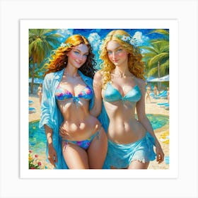 Two Girls In Bikinis fuj Art Print