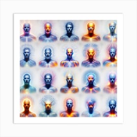 Group Of Human Faces, Aura Portraits: Revealing the Inner Colors of the Soul Art Print