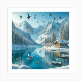 Birds In The Snow 4 Art Print