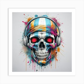 Skull With Headphones Art Print