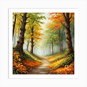 Forest In Autumn In Minimalist Style Square Composition 101 Art Print