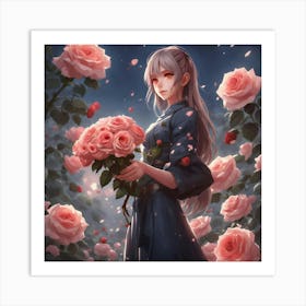 WOMAN HOLDING ROSE Art Print