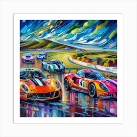 Racetrack Sports Car Cars Racing On Racetrack (3) Art Print
