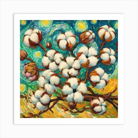 Van Gogh style, Cotton Flower branch 2 Art Print