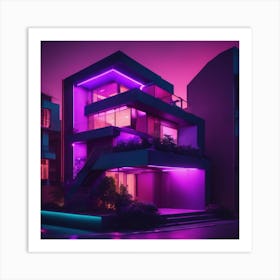 Purple House At Night Art Print