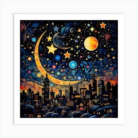 Night Sky With Stars And Moon Art Print