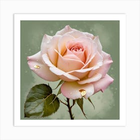 Pale Pink Rose On Grey 04 Art Print