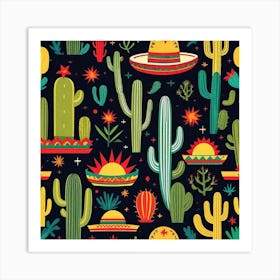 Mexican Cactus Seamless Pattern 3 Art Print