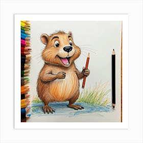 Beaver Drawing Art Print