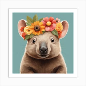 Floral Baby Wombat Nursery Illustration (17) Art Print