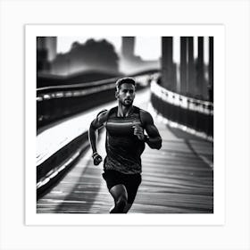 Runner On A Bridge Art Print