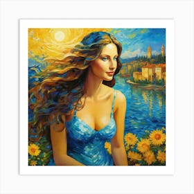 Girl With Sunfloweruuuuus Art Print